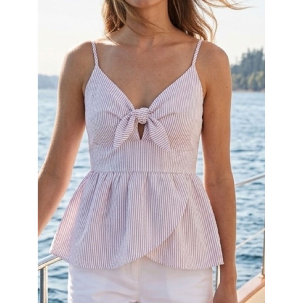 NWT Doe & Rae Pink and White Striped Tie-Front Peplum Cami
